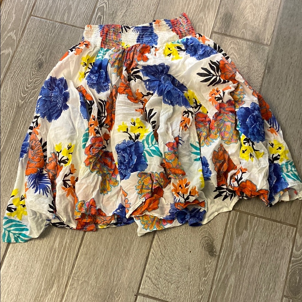 Blue and Yellow High-Low Bubble Midi Skirt